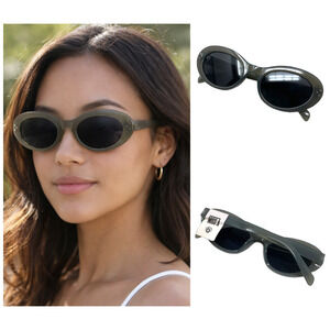 Miss A Oval Sunglasses NWT Gray Frame Dark Lens Y2K Slim Retro Style MISS-1220